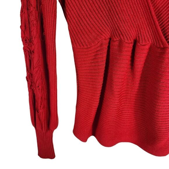 Moi Moi Red Deep V-NECK  Cherry Ribbed Cotton  Sweater - Picture 12 of 14